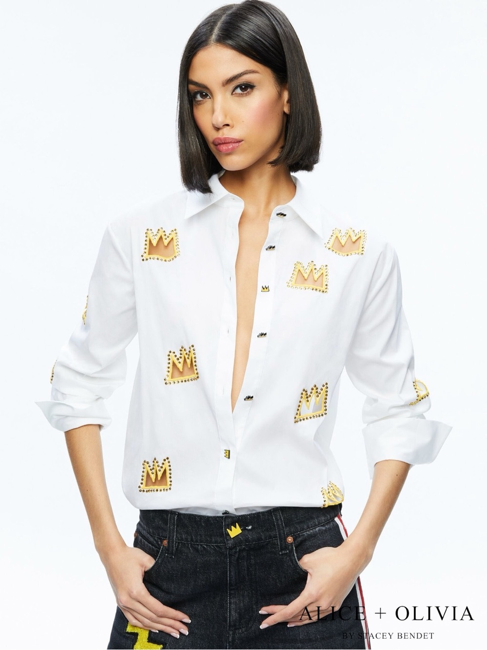 Alice + Olivia X Basquiat **NWT** Finely Embellished Crown Button Down